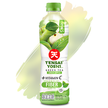 เทนไซโยชิ น้ำชาเขียว กลิ่นแอปเปิ้ลเขียว ผสมวิตามินC และใยอาหาร(FIBER) 440 มล - 1