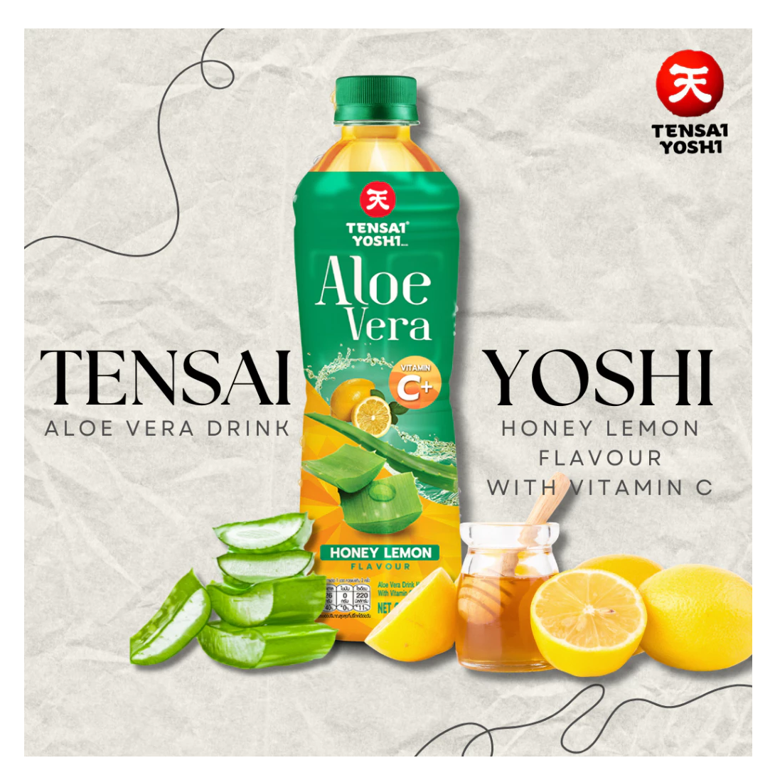 เทนไซโยชิ เครื่องดื่มน้ำว่านหางจระเข้กลิ่นน้ำผึ้งเลมอน ผสมวิตามินซี 440มล - 1