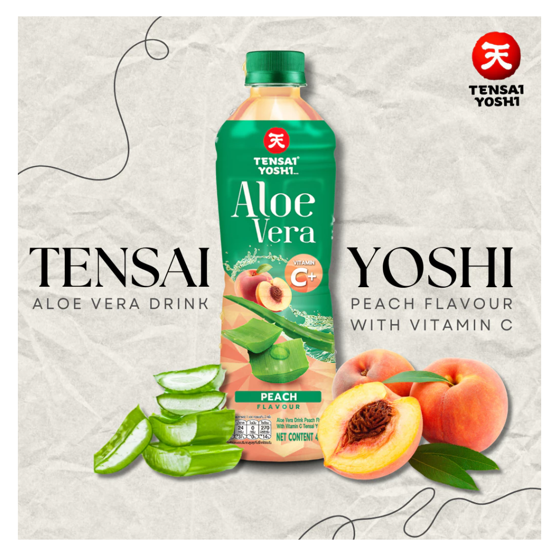 เทนไซโยชิ เครื่องดื่มน้ำว่านหางจระเข้กลิ่นพีช ผสมวิตามินซี 440มล - 1