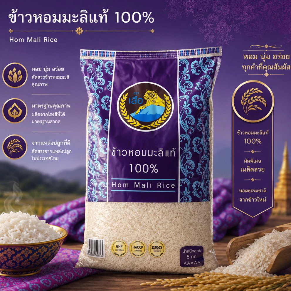 ข้าวตราเสือ - ข้าวหอมมะลิ แท้ 100%, - 1