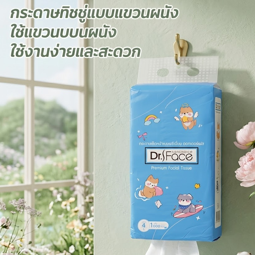 Dr. Face Hanging Facial Tissue - Blue (Mega Pack) - 1
