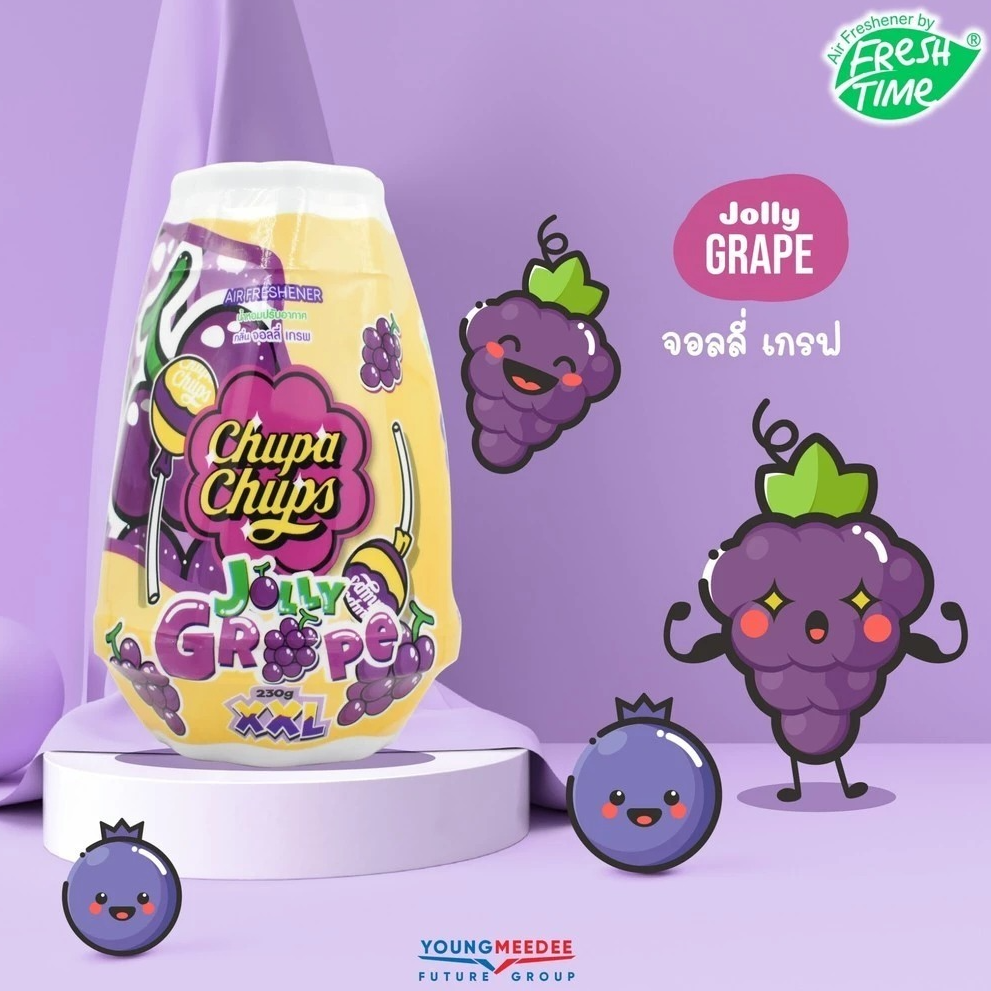FRESH TIME Scented Gel Air Freshener: CHUPA CHUPS Edition - Jolly Grape Scent (230 g.) - 1
