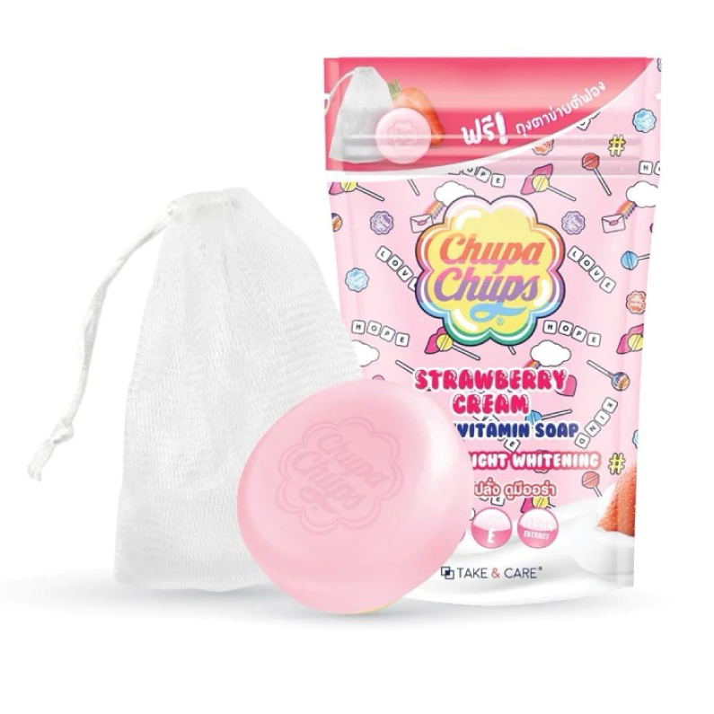 Take & Care 珍宝珠 (Chupa Chups) 维他命美白香氛美肤皂 - 草莓奶油香 (80克) - 1
