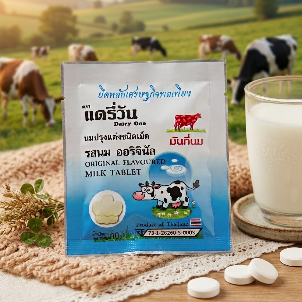 นมอัดเม็ด ตราแดรี่วัน กลิ่นนม ออริจินัล (10 กรัม : แบบซอง / 120 กรัม : แบบกล่อง) - 1