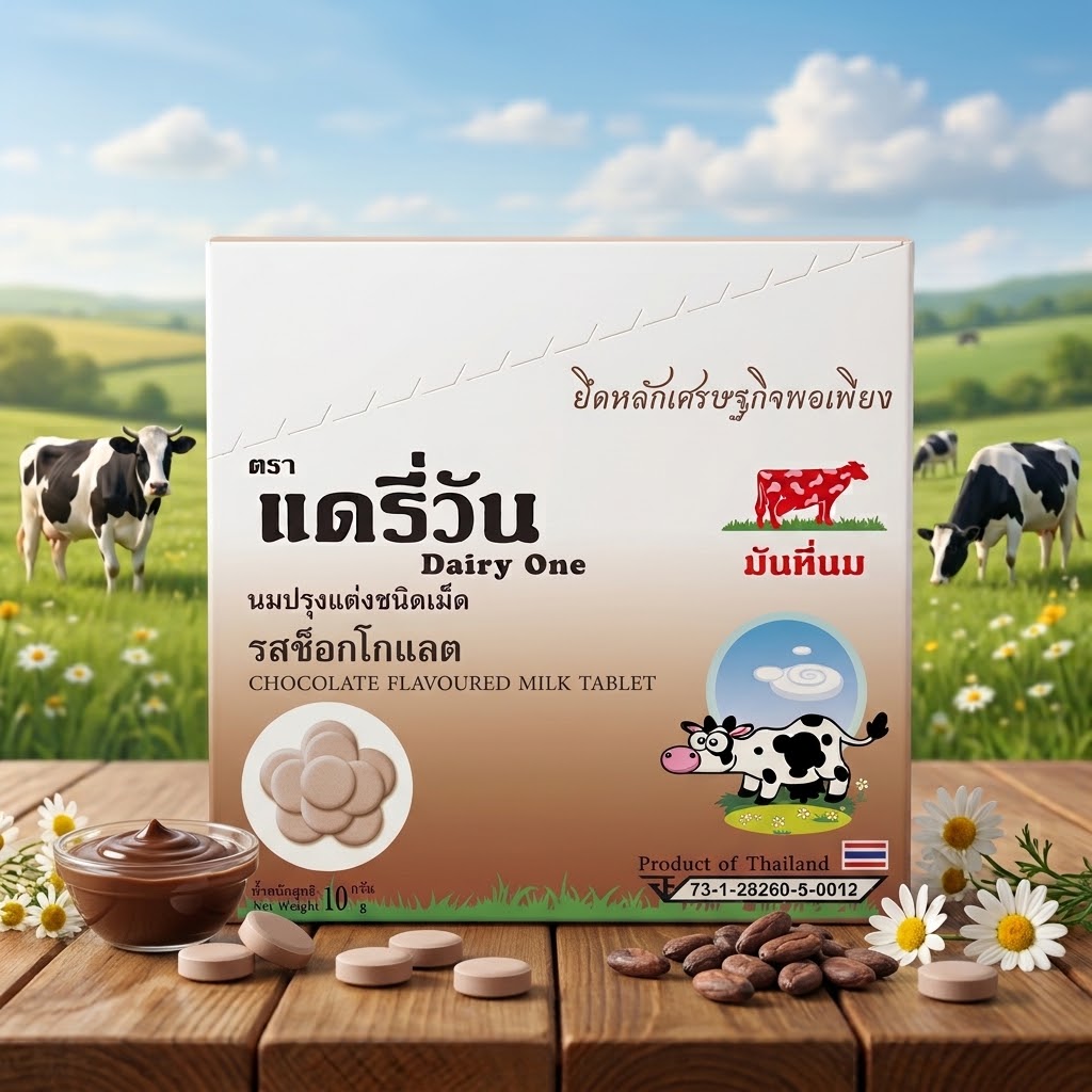 นมอัดเม็ด ตราแดรี่วัน กลิ่นช็อกโกแลต (10 กรัม : แบบซอง / 120 กรัม : แบบกล่อง) - 2